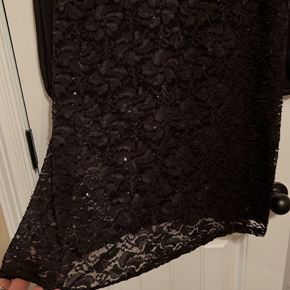NWOT black long sleeve dress; lace and sequin overlay, sheer sleeves - Picture 5 of 5